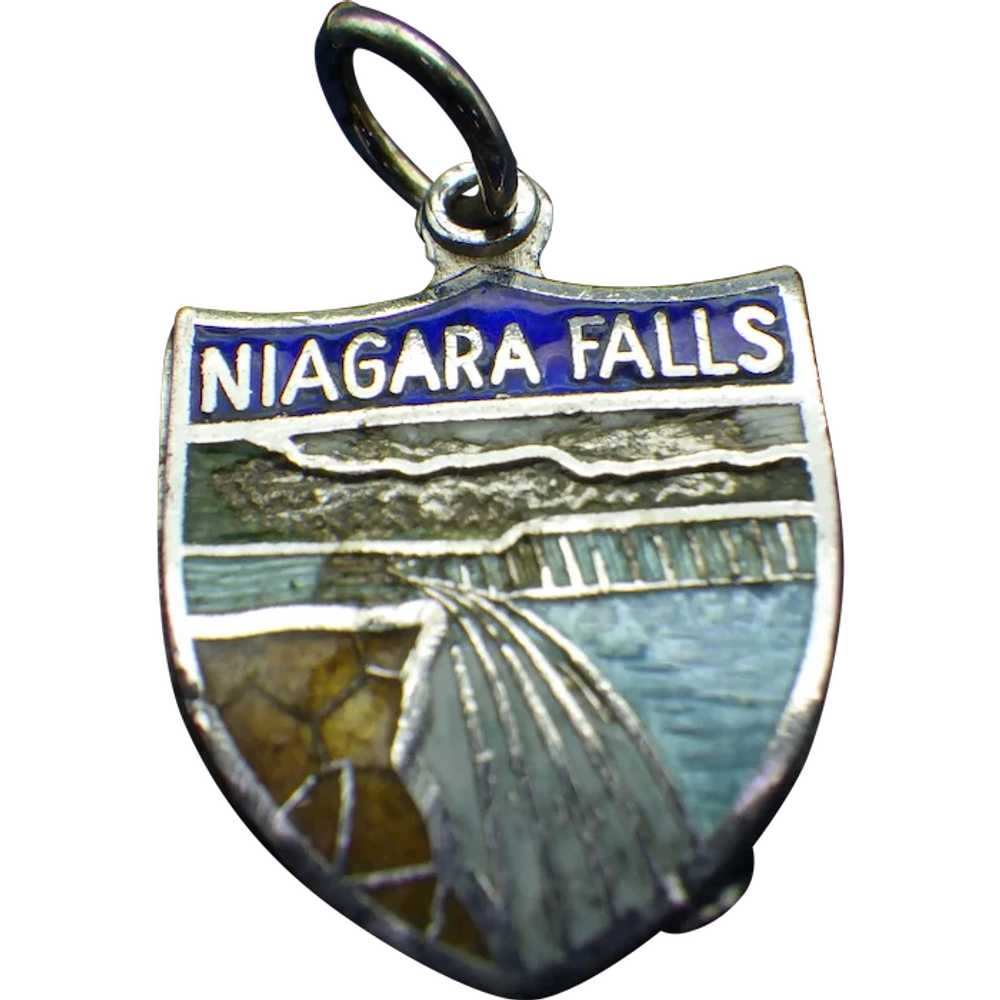 Vintage Enamel Niagara Falls Sterling Charm, Scen… - image 1