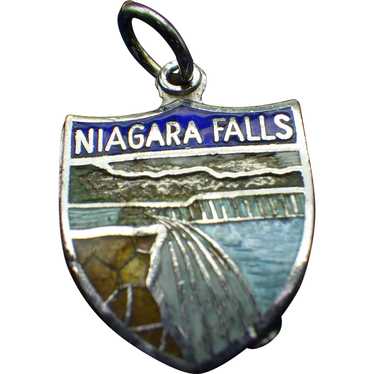 Vintage Enamel Niagara Falls Sterling Charm, Scen… - image 1