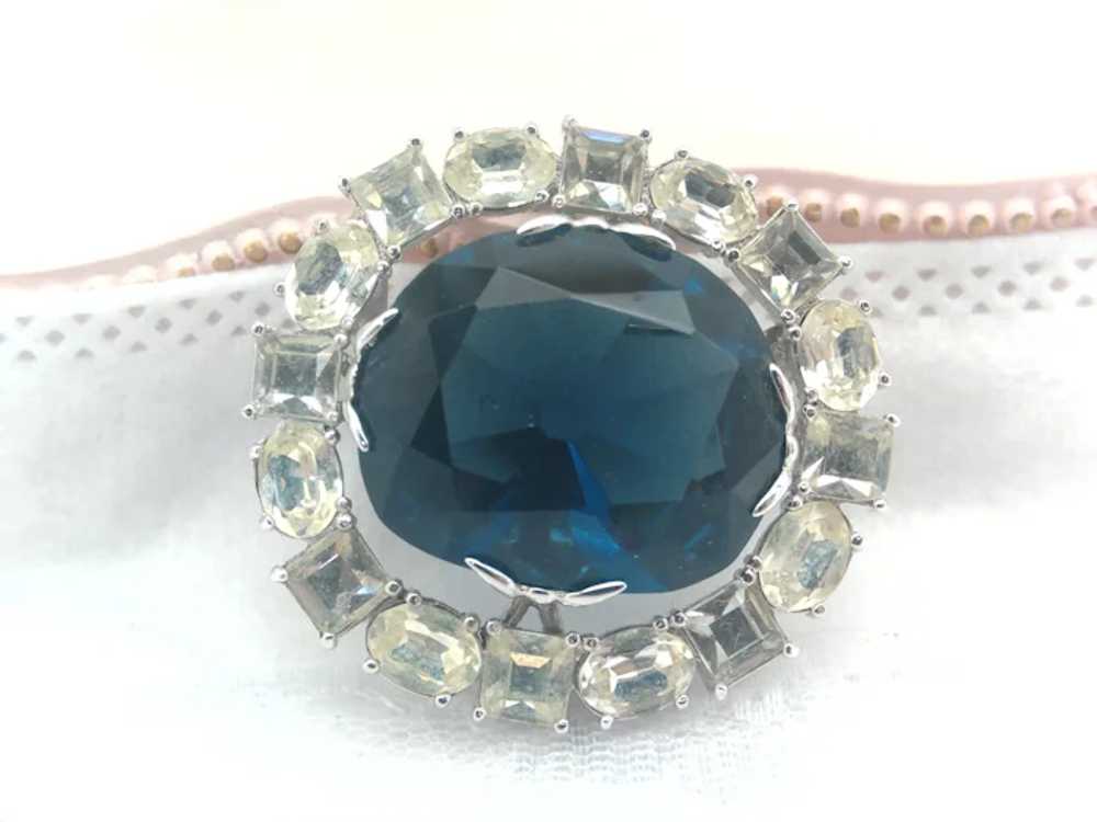 Vintage Sapphire Crystal Brooch, Large Clear Crys… - image 3