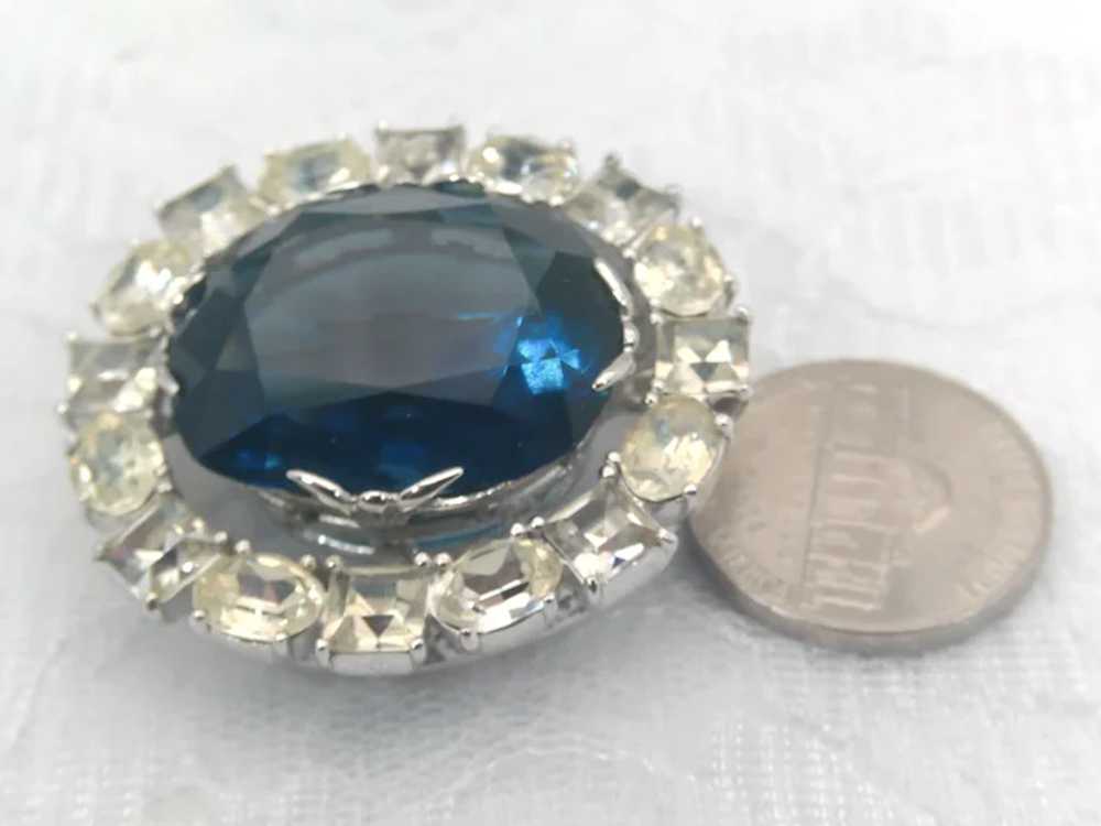 Vintage Sapphire Crystal Brooch, Large Clear Crys… - image 5