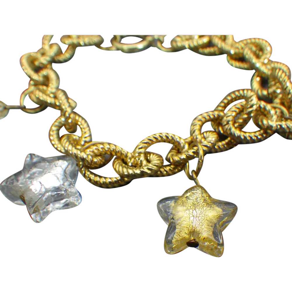 Venetian Glass Charm Bracelet, Vintage Starry Sky… - image 1