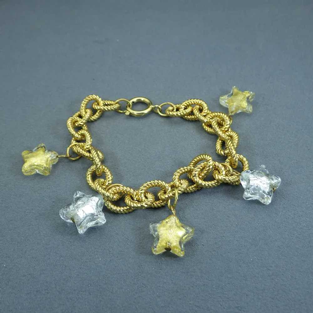 Venetian Glass Charm Bracelet, Vintage Starry Sky… - image 3