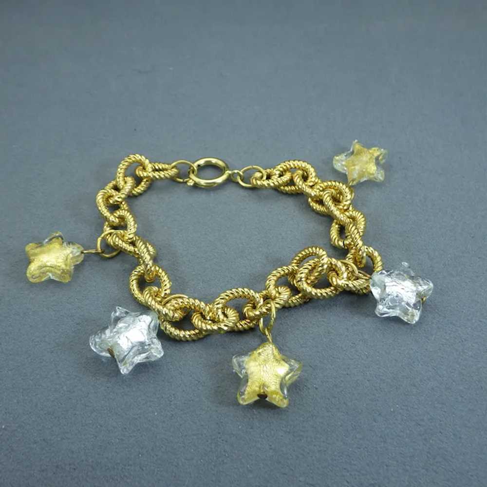 Venetian Glass Charm Bracelet, Vintage Starry Sky… - image 4