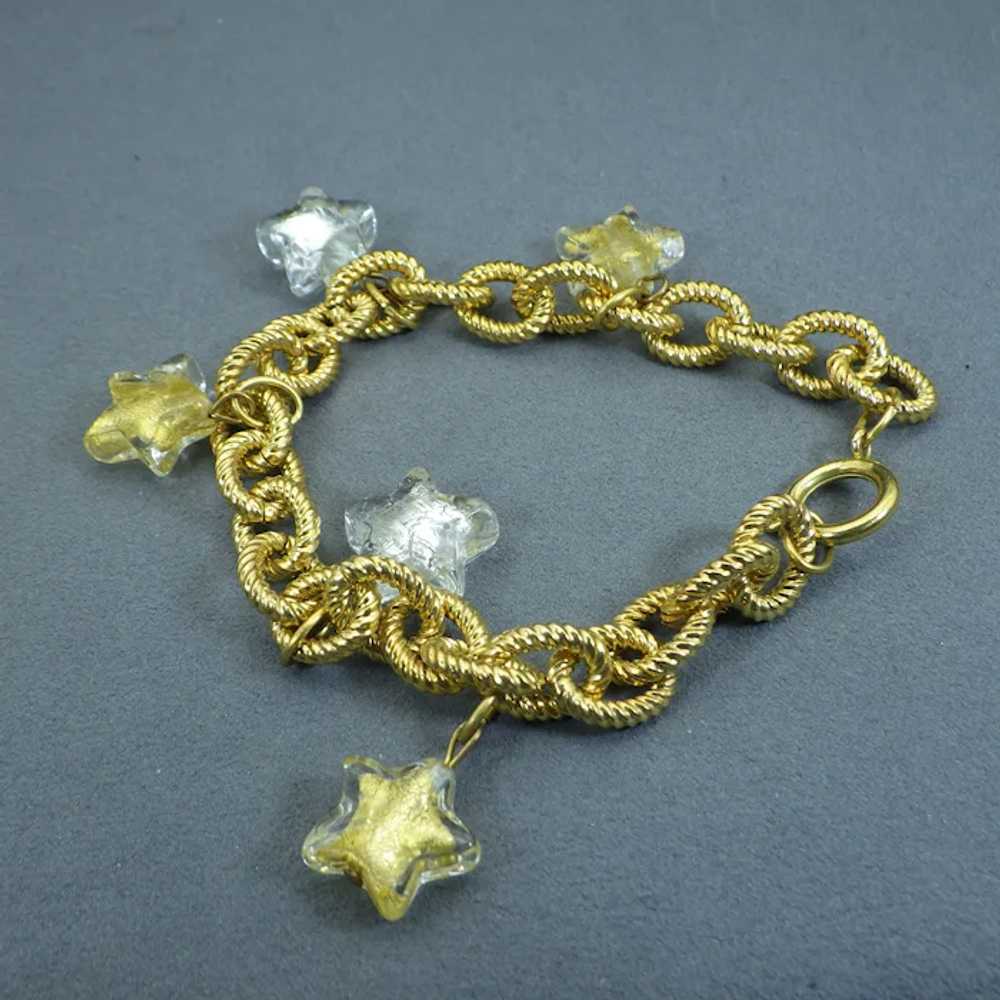 Venetian Glass Charm Bracelet, Vintage Starry Sky… - image 5