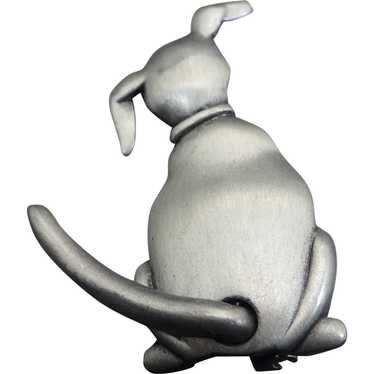 Signed JJ Vintage Dog Brooch, Tail Wags, Pewter P… - image 1