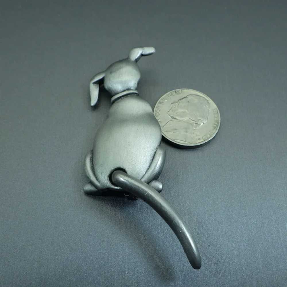 Signed JJ Vintage Dog Brooch, Tail Wags, Pewter P… - image 2