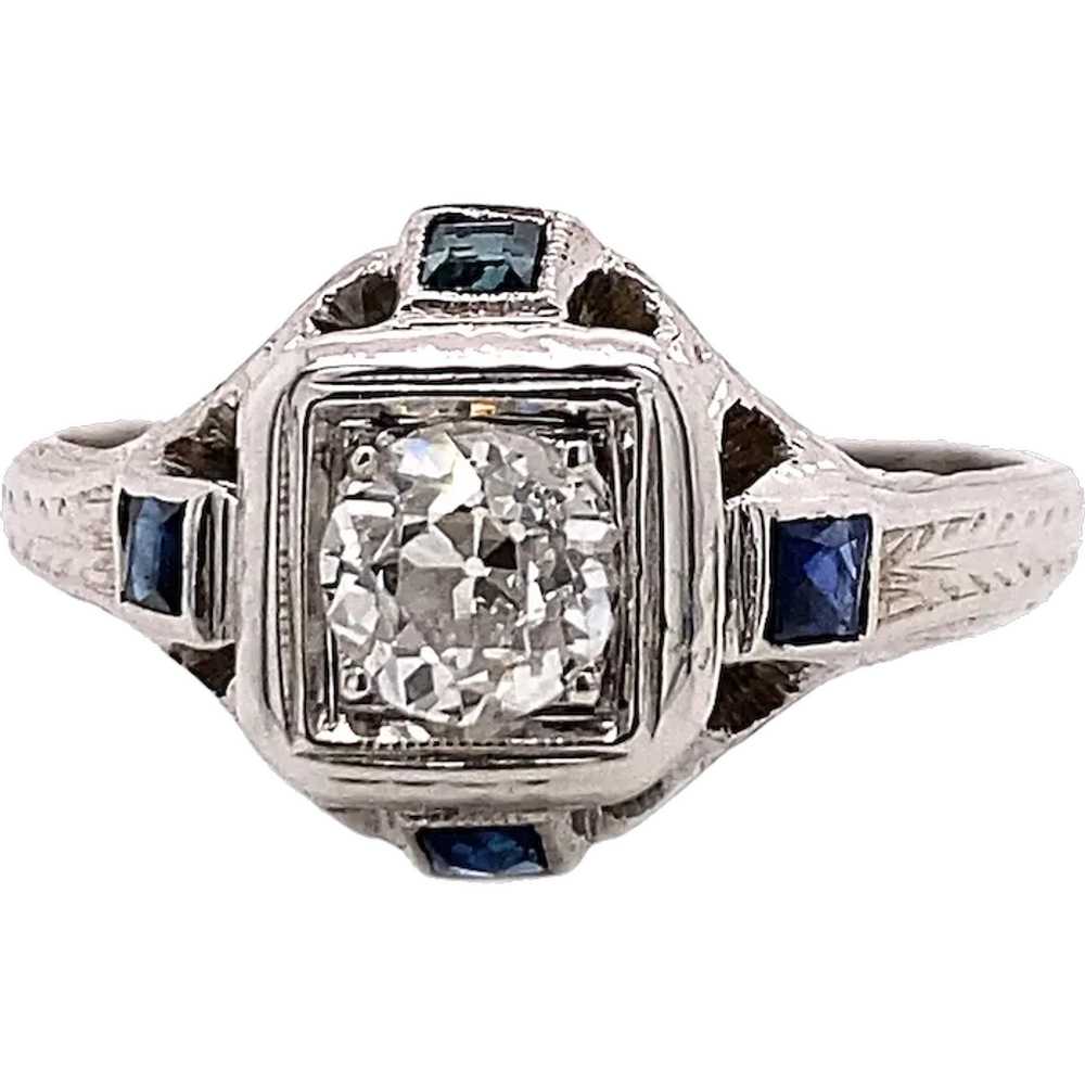 Art Deco .35ct. Diamond & Sapphire Antique Engage… - image 1