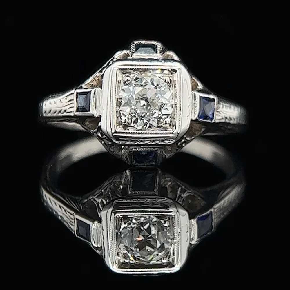 Art Deco .35ct. Diamond & Sapphire Antique Engage… - image 2