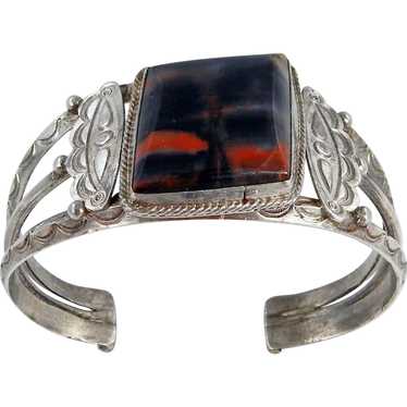Navajo – Sterling Silver and Petrified Wood Brace… - image 1
