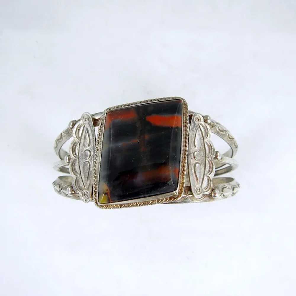 Navajo – Sterling Silver and Petrified Wood Brace… - image 3