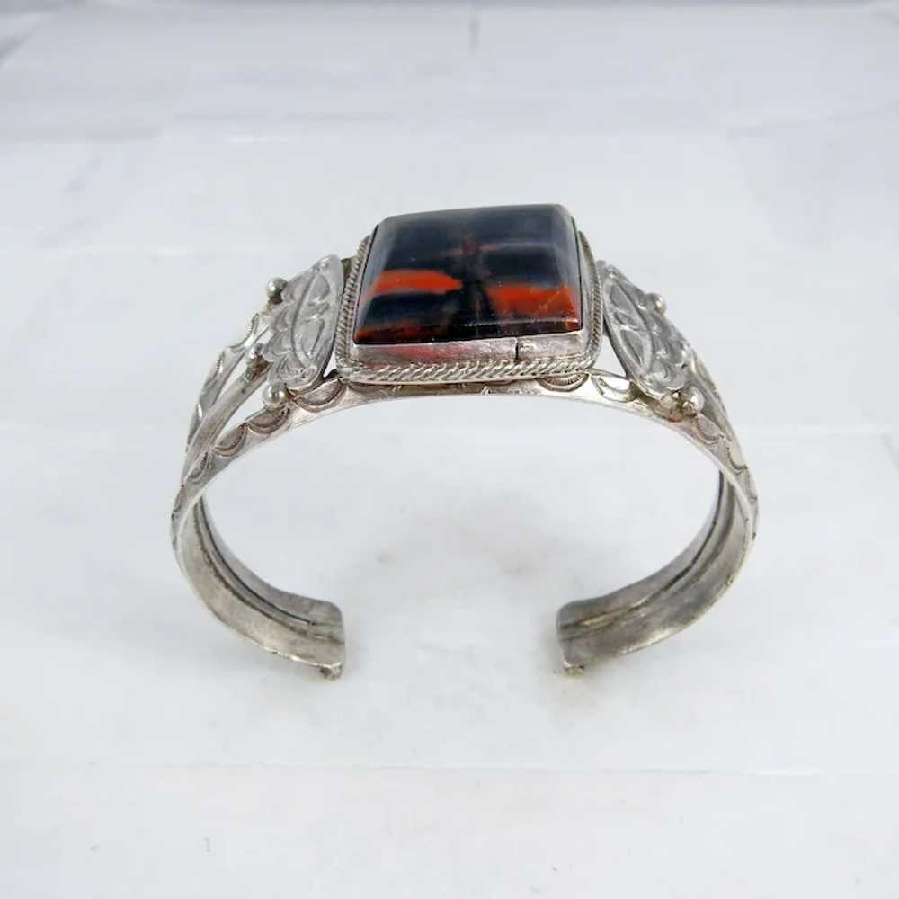 Navajo – Sterling Silver and Petrified Wood Brace… - image 5
