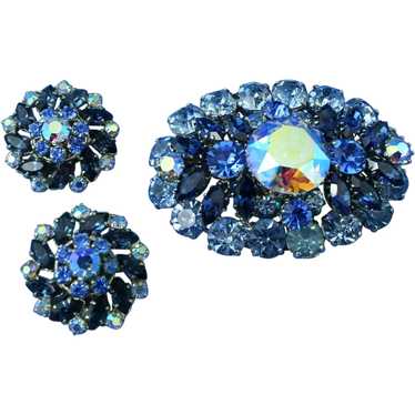 Signed Austria Beautiful Blue and AB Rhinestone de