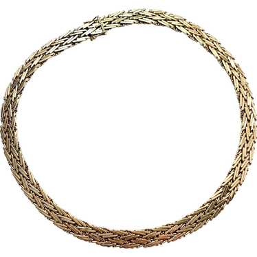 Vintage 9CT Gold Woven Herringbone Collar Necklace - image 1