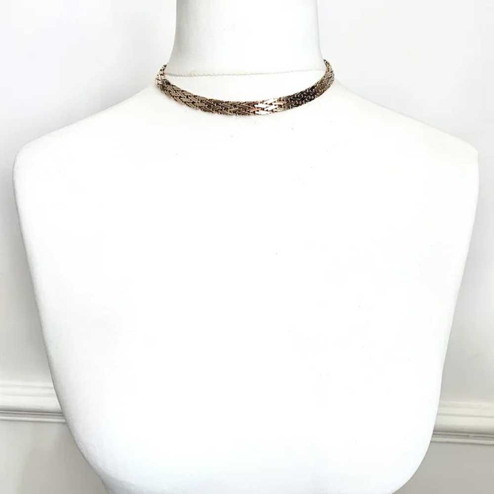 Vintage 9CT Gold Woven Herringbone Collar Necklace - image 2