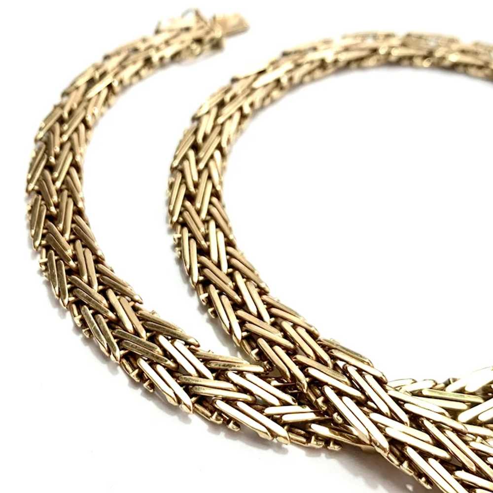 Vintage 9CT Gold Woven Herringbone Collar Necklace - image 3