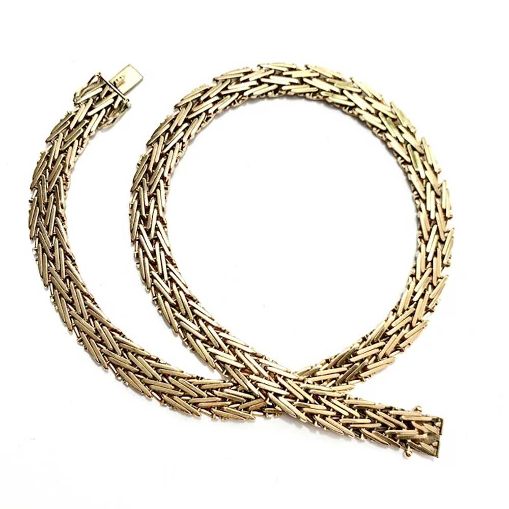 Vintage 9CT Gold Woven Herringbone Collar Necklace - image 6