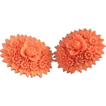 Bright coral colored high relief deeply carved ce… - image 1