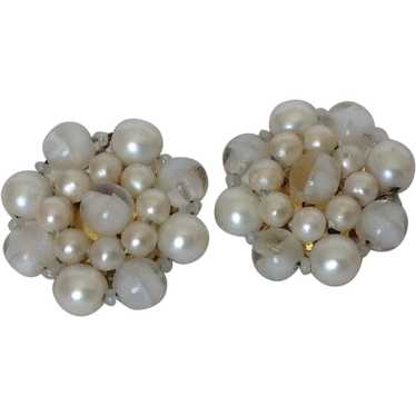 Vintage Simulated Pearl and Variegated Glass Bead… - image 1