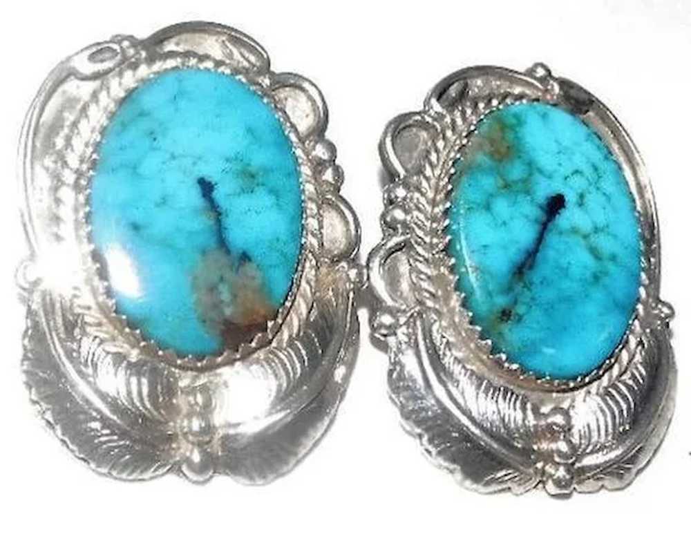 Pair of Turquoise Stone on Sterling Marked DD Ear… - image 2