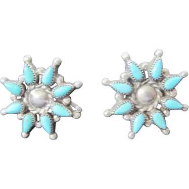 Sterling Flower Blossom with Turquoise Stones Scr… - image 1