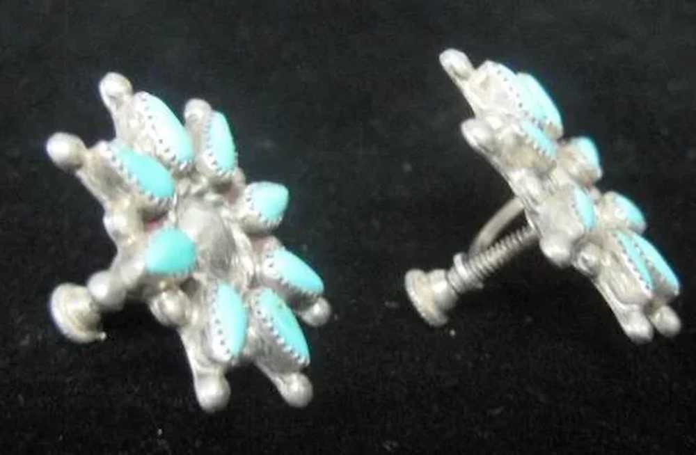 Sterling Flower Blossom with Turquoise Stones Scr… - image 2