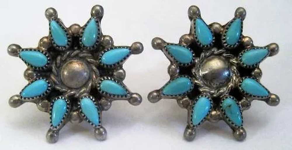 Sterling Flower Blossom with Turquoise Stones Scr… - image 4