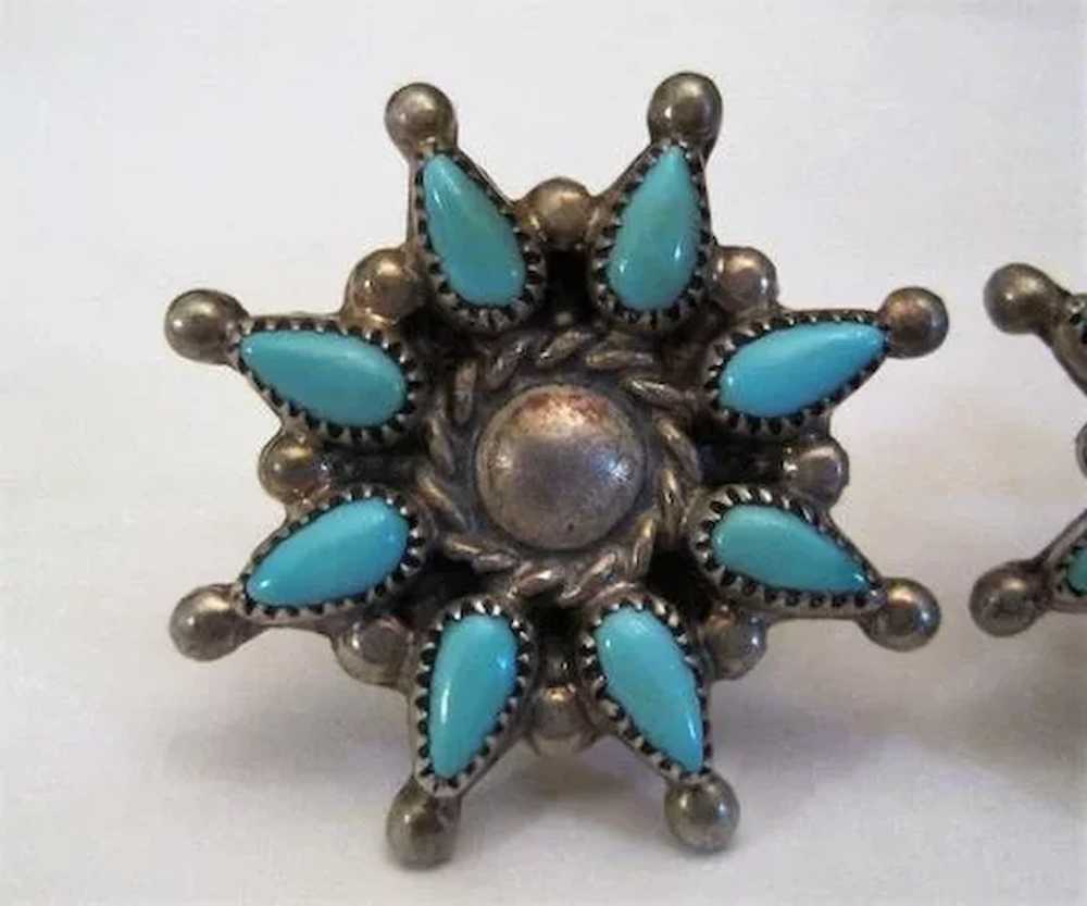 Sterling Flower Blossom with Turquoise Stones Scr… - image 5