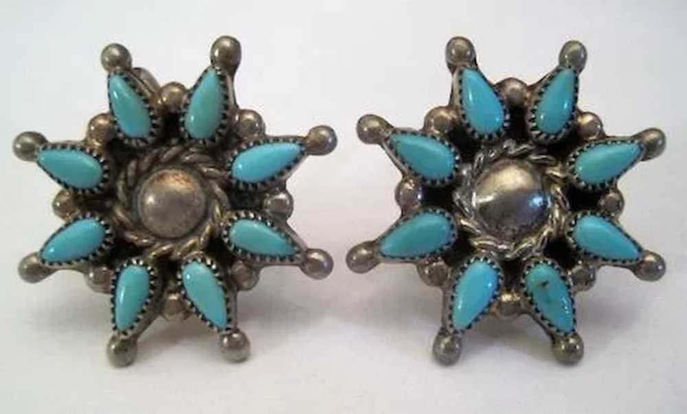Sterling Flower Blossom with Turquoise Stones Scr… - image 6