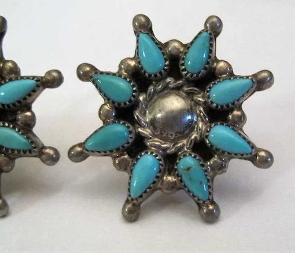 Sterling Flower Blossom with Turquoise Stones Scr… - image 7