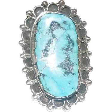 Sterling Silver Art Deco Ring w/Large Turquoise S… - image 1