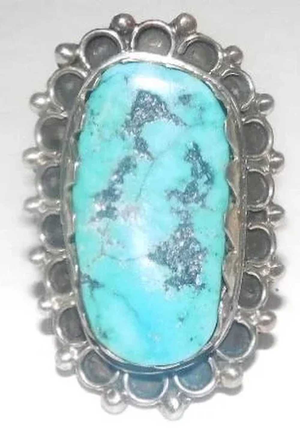 Sterling Silver Art Deco Ring w/Large Turquoise S… - image 2