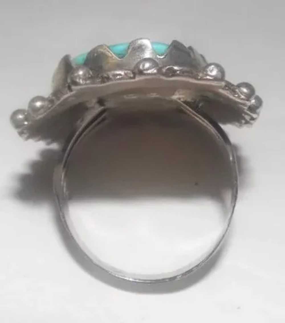 Sterling Silver Art Deco Ring w/Large Turquoise S… - image 4