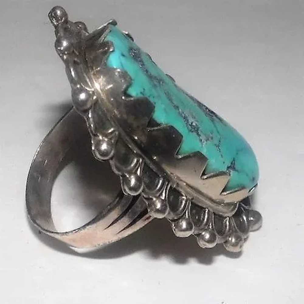 Sterling Silver Art Deco Ring w/Large Turquoise S… - image 5