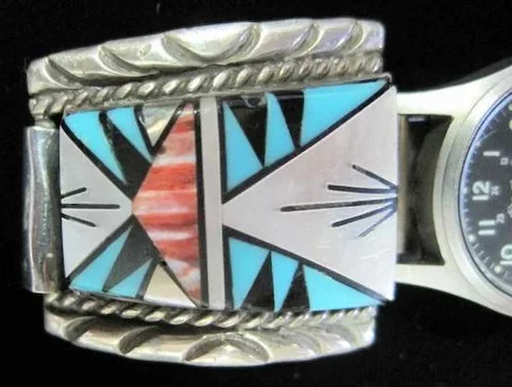 Sterling T & J Inlaid Zuni Watch Band & Eddie Bau… - image 4