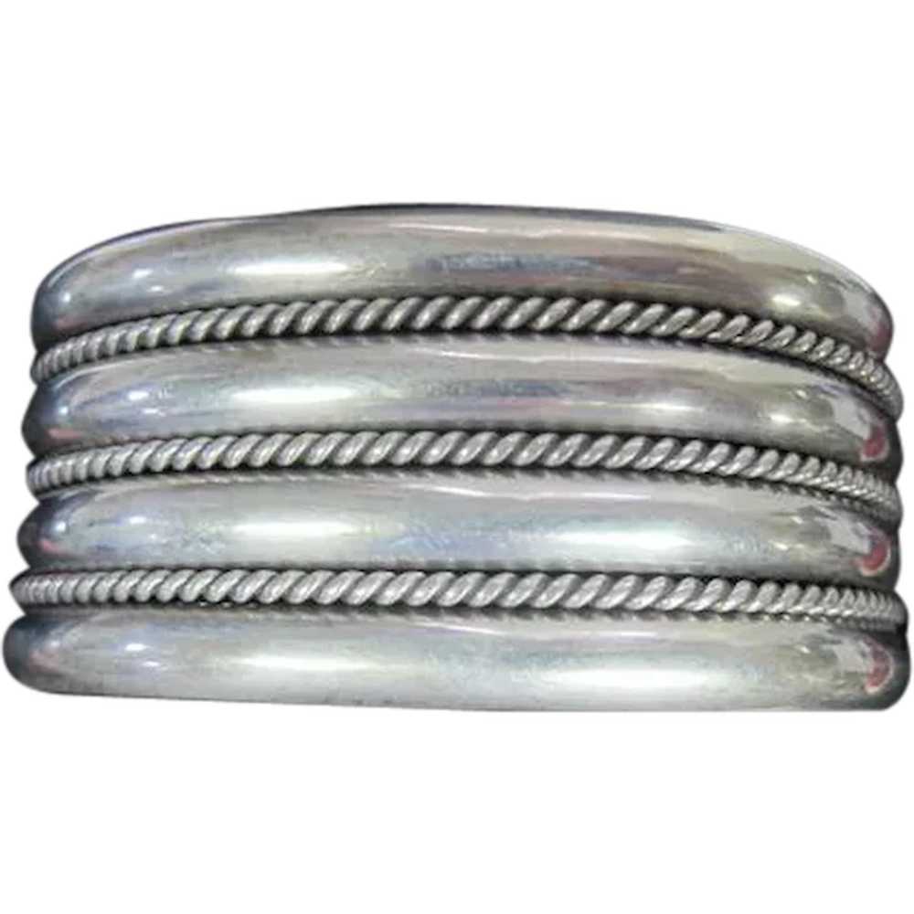 Vintage Sterling Silver Rope Striped Design Cuff … - image 1