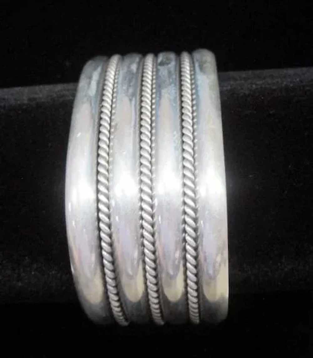 Vintage Sterling Silver Rope Striped Design Cuff … - image 2