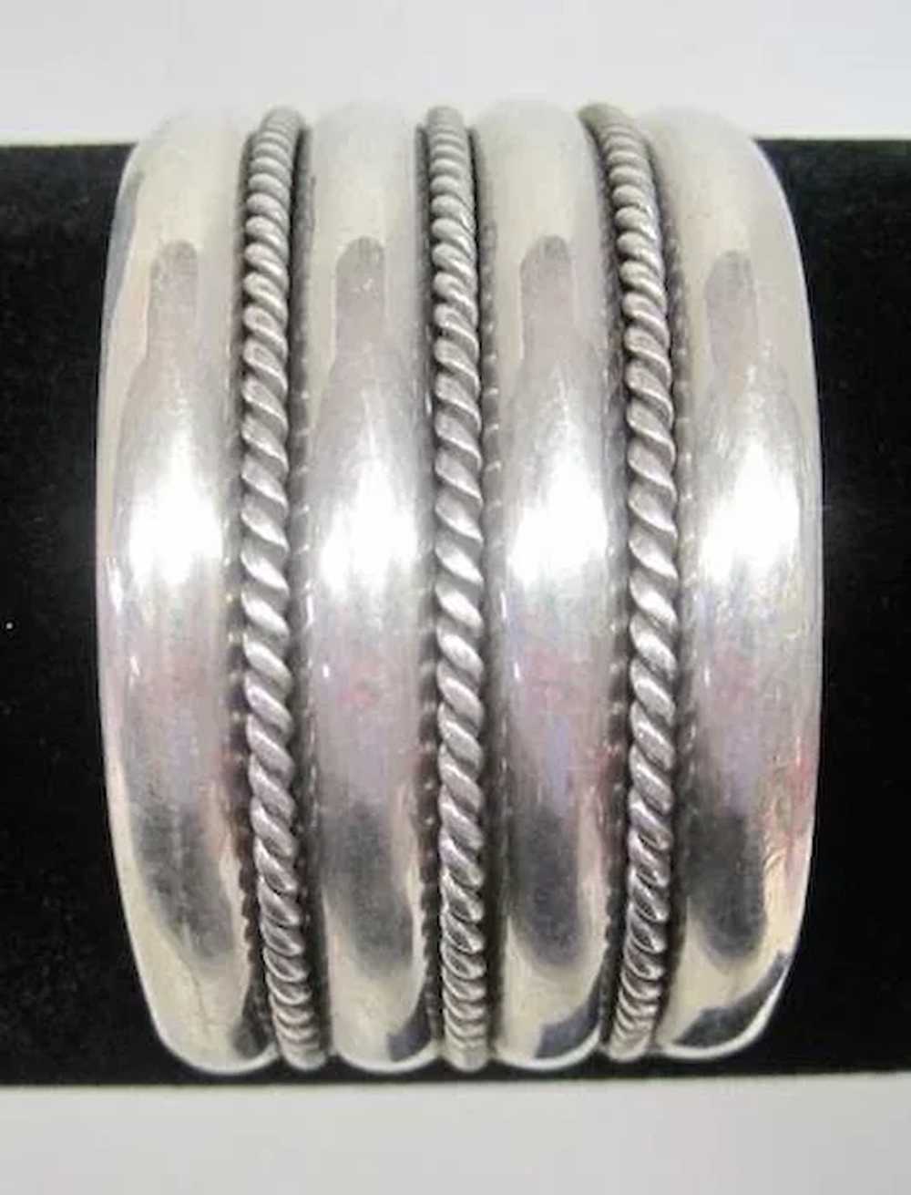 Vintage Sterling Silver Rope Striped Design Cuff … - image 4