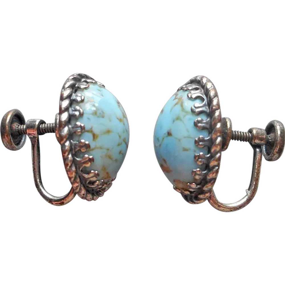 Danecraft Sterling Silver Faux Turquoise Earrings… - image 1