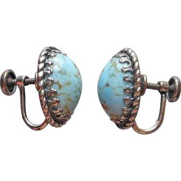 Danecraft Sterling Silver Faux Turquoise Earrings… - image 1