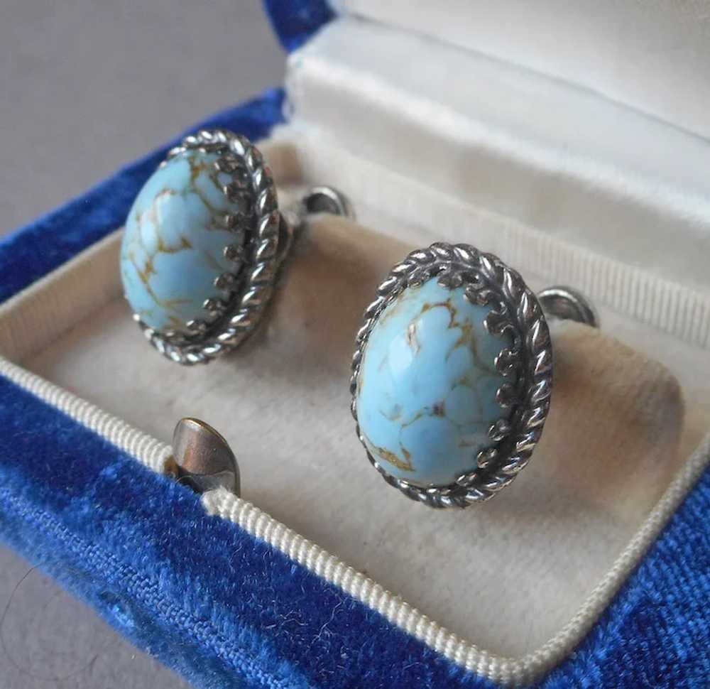 Danecraft Sterling Silver Faux Turquoise Earrings… - image 4