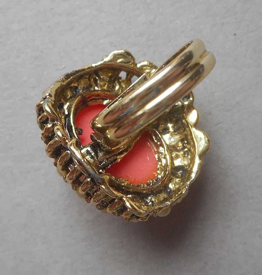 Faux Carved Coral Flowers Faux Pearls Ring Vintag… - image 5