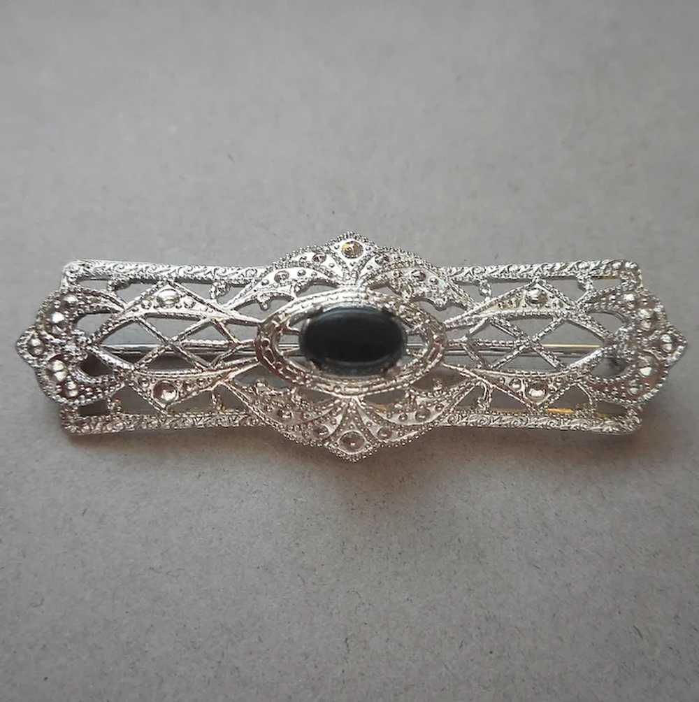 Sterling Silver Onyx Little Filigree Lace Pin Vin… - image 2