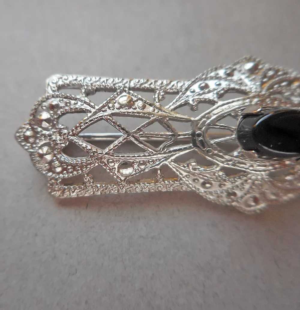 Sterling Silver Onyx Little Filigree Lace Pin Vin… - image 3