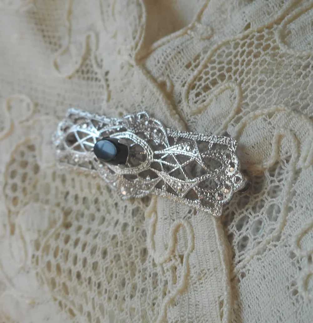 Sterling Silver Onyx Little Filigree Lace Pin Vin… - image 8