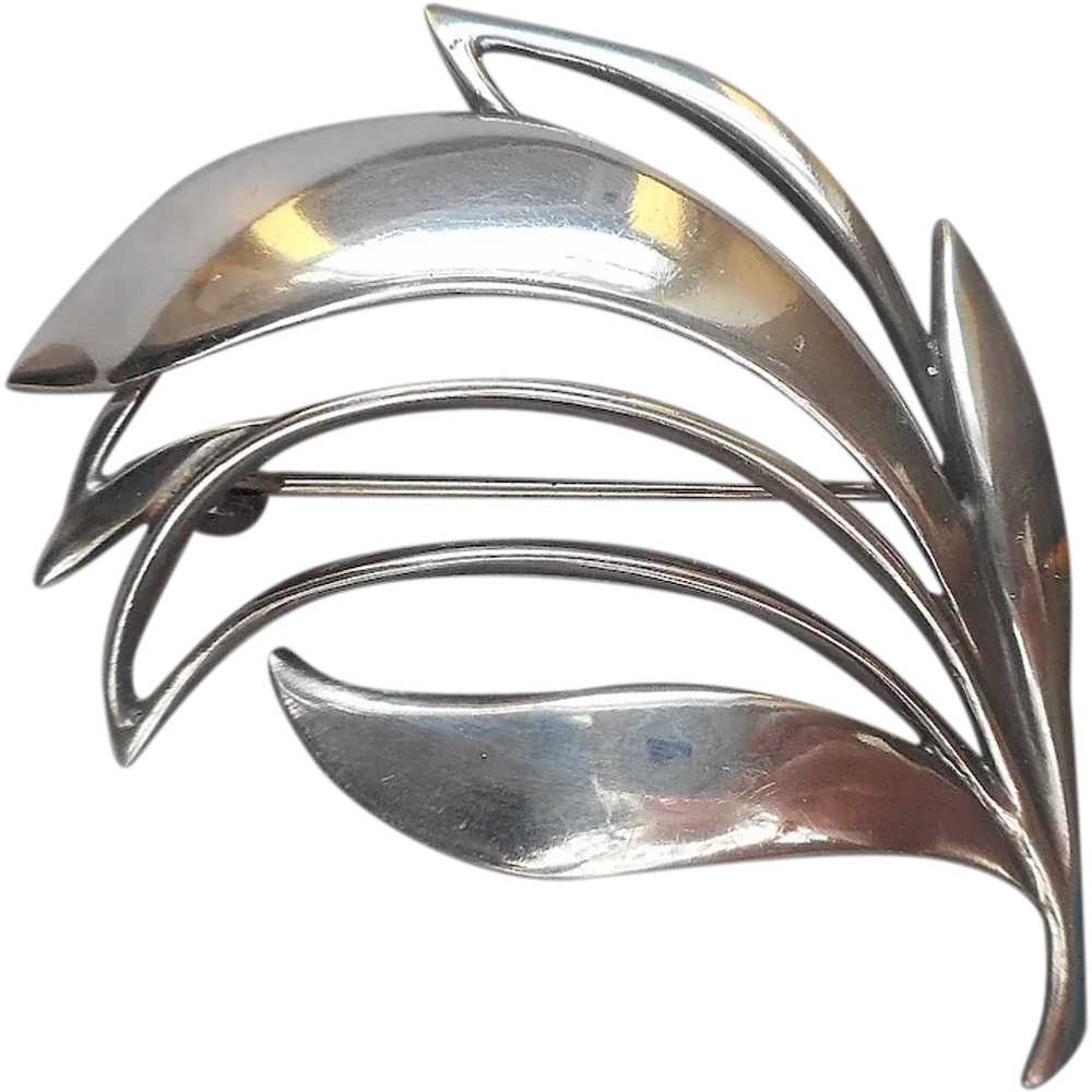 Just Andersen Denmark Sterling Silver Pin Leaves … - image 1