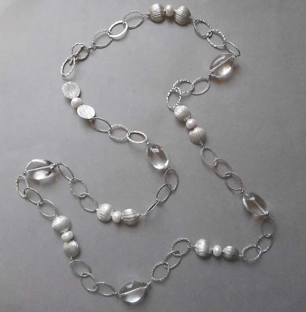 Silver Plated Freshwater Pearls Glass Long Neckla… - image 2