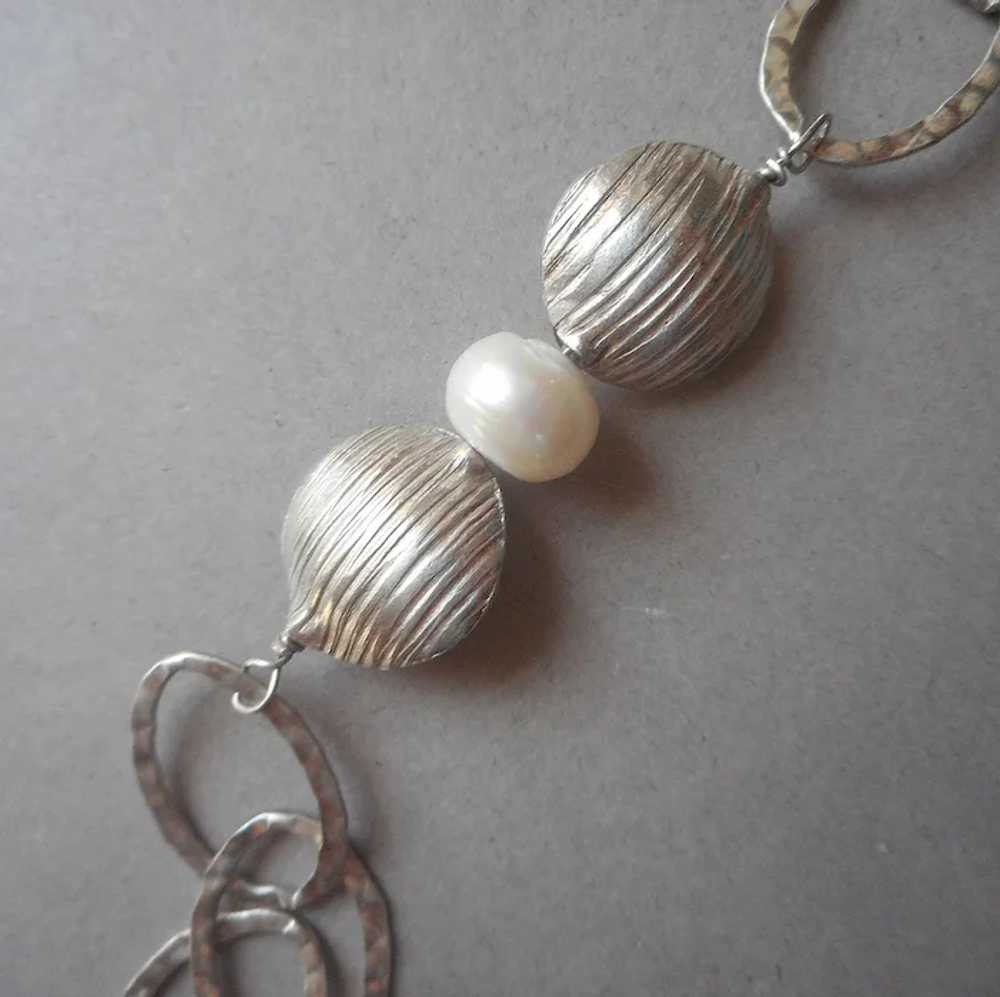 Silver Plated Freshwater Pearls Glass Long Neckla… - image 3