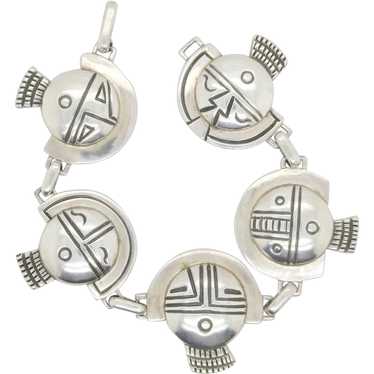 Sterling Silver Hopi Masks  Bracelet - image 1