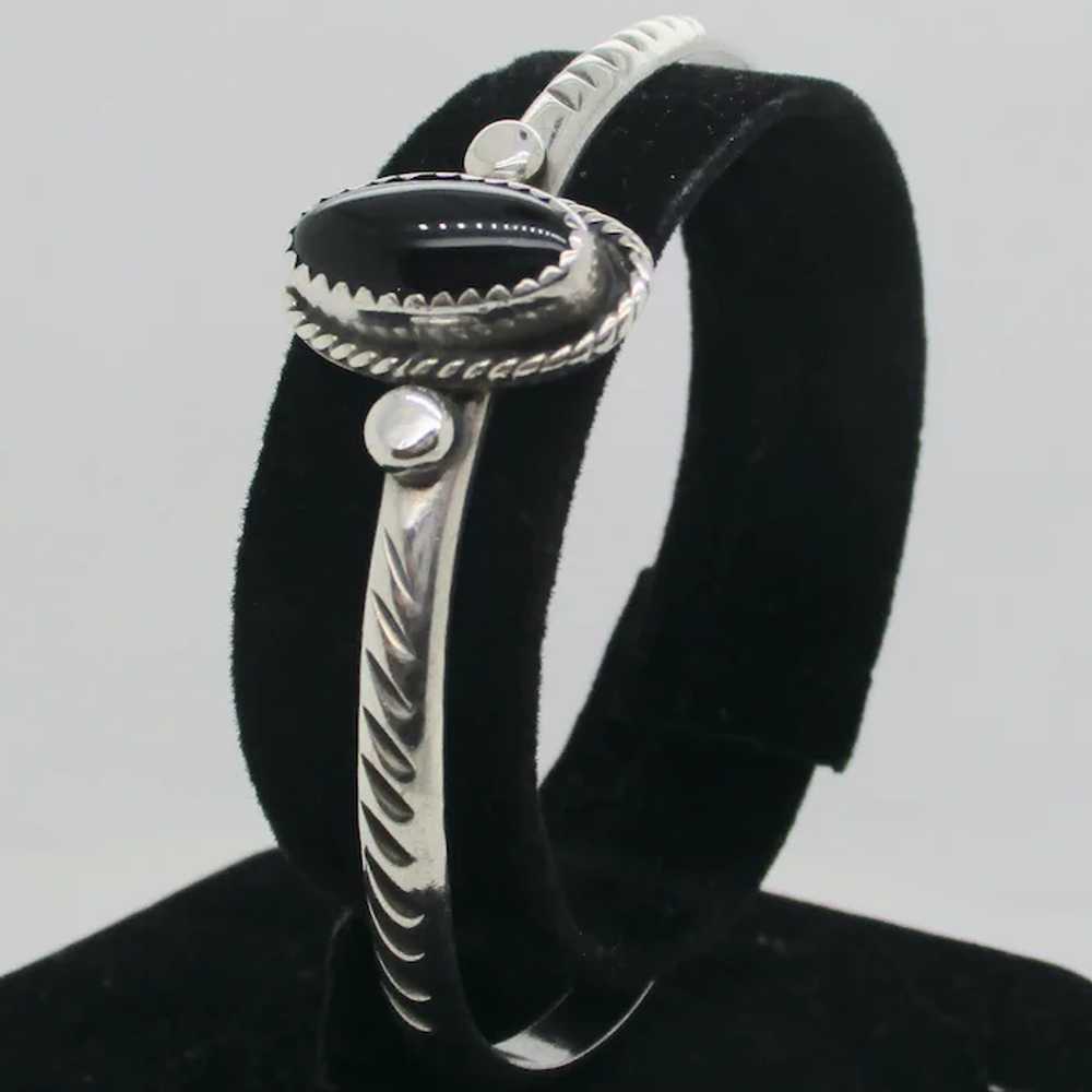 Sterling Silver Bangle with Black Onyx Setting - image 5