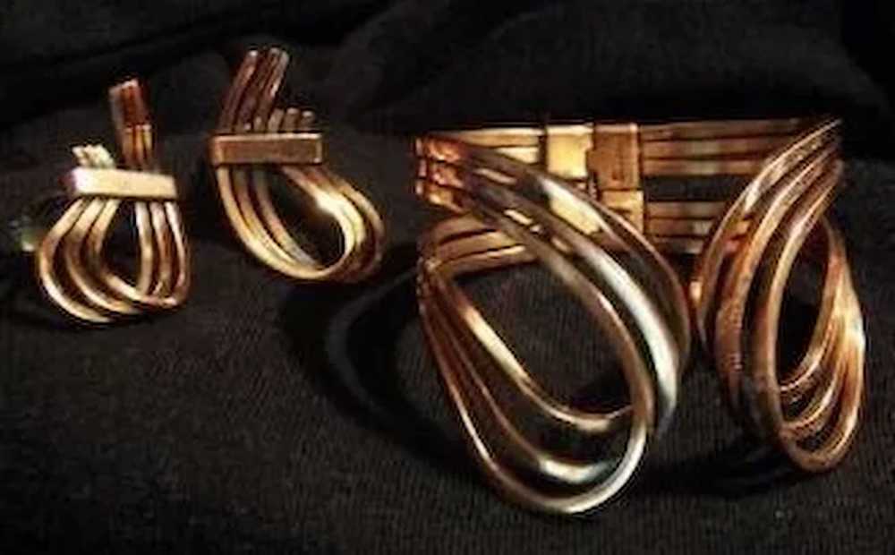 Renoir "Rhythm" Copper Demi Cuff Bracelet Earrings - image 1